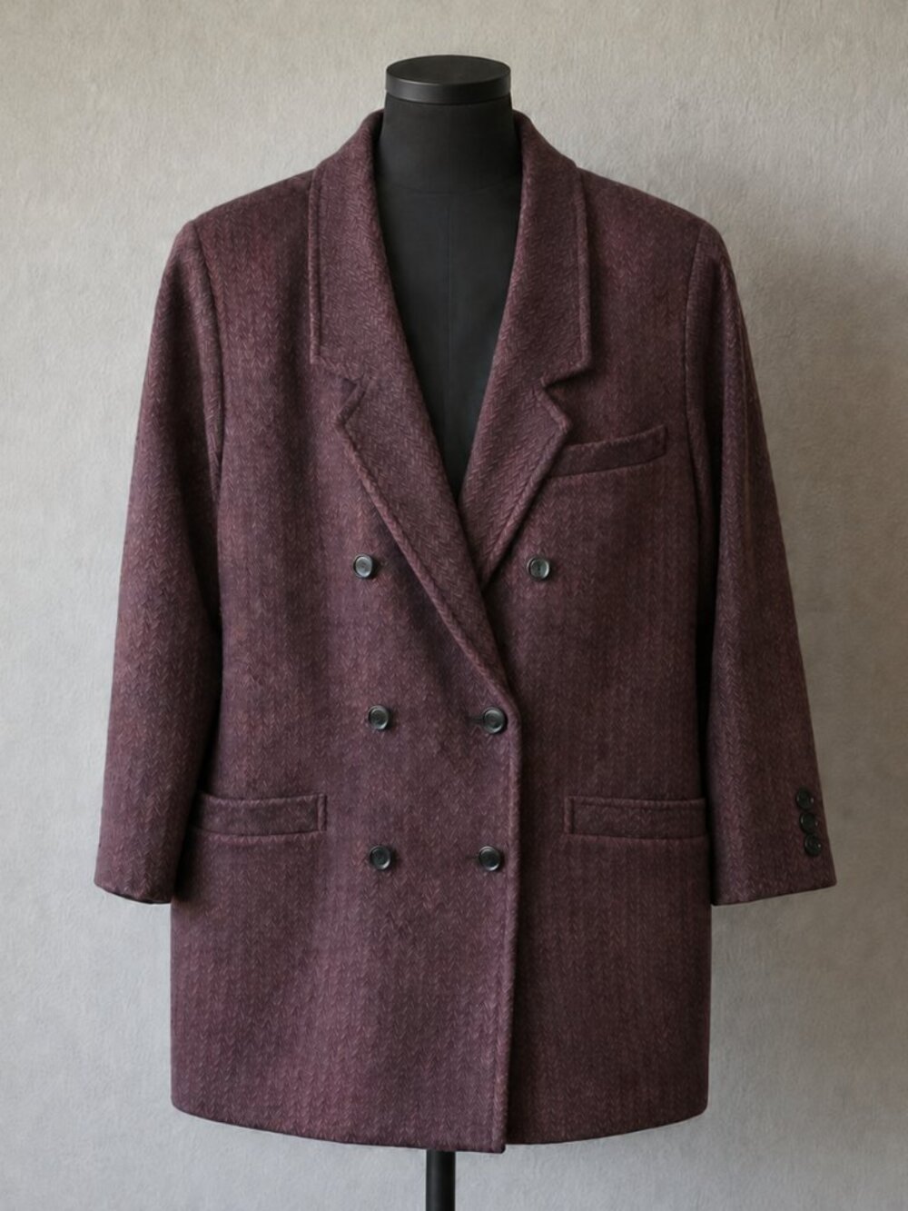 Escada Germany Burgundy Herringbone Wool  Longline Blazer 42 U.S. 12
